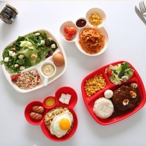 코스트코 간식 나눔 플레이팅 접시 유아 아동 식판 반찬 다과 안주 국산 칸칸용기 다이어트, 곰돌이 레드
