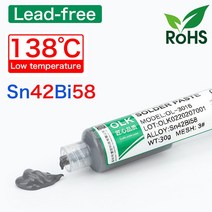 저온 무연 주사기 smd 솔더 페이스트 플럭스 솔더링 Led Sn42Bi58 38 SMD 수리 용접, [01] 30g, [01] OLK Sn42Bi58 30g