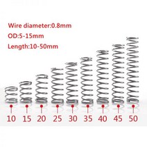 판스프링 스테인레스 스틸 마이크로 소형 압축 스프링 와이어 직경 0.8mm OD 5mm 6mm 7mm 8mm 9mm 10mm 12mm 14mm 길이 10-50 10 개 mm, 15mm