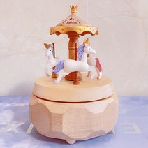 대만 일본 오르골 감성소품 뮤직박스 원목, A 유니콘 회전 목마