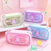 토끼 투명필통 중학생 고등학생 큰 대용량 캐릭터 필통 파우치, 핑크