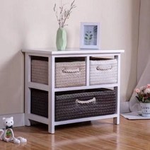 라탄 거실장 티비다이 고무나무 TV 원목 포인트 다이 침실 수납 캐비닛 단단한 나무 침대 옆 캐비닛 작은 간단한 등나무 서랍 캐비닛 마무리 틈새 사물함, 1, 밀짚 2개 레이어 및 3개 드로우 503043 길