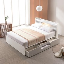 크렌시아 아너스 LED 슈퍼싱글/퀸 벙커 포서랍 수납 침대+본넬매트, 화이트