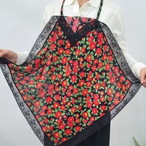 [토베] 동백 플라워 개인 위생 앞치마 큰손수건 겸용 무릎덮개, 블랙레드