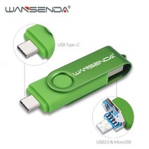 WANSENDA3 인 1 OTG USB 플래시 드라이브 512G 펜드라이브 256G 스틱 c타입마이크로 펜 128G 64G 32G USB3.0 메모리, 128GB, 초록