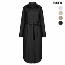 [BNX] [비엔엑스] 여성 쉬폰 나염 주름 카라 원피스