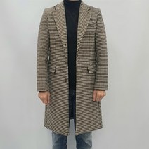 브랜드라인 남자 울 모직 하운드 체크 싱글 겨울 코트 아우터