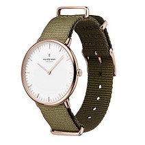 Nordgreen [노드 그린] Naative 스칸디나비아 디자인 로즈 골드 최소한의 36mm 시계 그린 나일론 스트랩