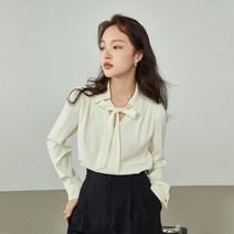 쉬폰 블라우스 봄 여성남방 셔츠 여성데님셔츠 하이넥 셔링 흰색 면접