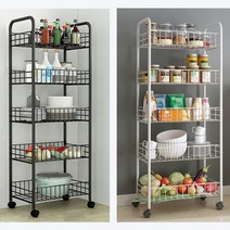 주방 이동식 철제 선반 고정식 3단 5단 욕실 사무실 수납 선반, 5단 이동형 블랙