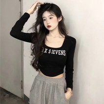 구미풍 유니크 레터링 긴팔 티셔츠 여 가을 소소한 디자인 시크 이너웨어 트렌드