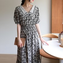 데일리앤 에스닉 레이스 카라 반팔 롱원피스