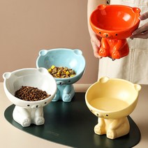 팬더 도자기 애견 그릇 뒤집기 방지 세척 용이 고양이와 개 그릇 높은 발 빗살 보호 목뼈 물그릇 애견용품, 팬더볼 옐로우