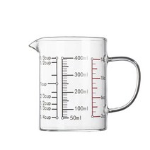 현물 뜨거운 판매 측정 컵 스테인레스 스틸 측정 컵 강화 유리 측정 컵 내열 유리 측정 컵 컵 두꺼운 우유 컵 주방 베이킹 전자 레인지 가열 유리 컵, 두꺼운 대금 400ml 뚜껑없이