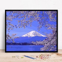 푸아이 캔버스 페인팅 눈 덮힌 후지산 DIY 유화 그리기 세트 40x50 현관 거실 인테리어 소품(사이즈 3종)액자포함RJ277, 화이트  액자포함60*75CM