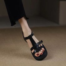 자칠 여성 여름 샌들 스트랩 통굽 5-8cm 미들힐