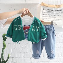 아짱 키즈남아신상상하세트 자켓+티+바지 구성 그린그레이집업3종세트