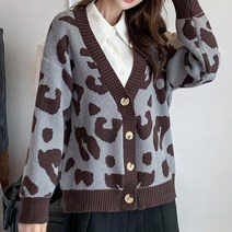 간절기 니트 가디건 레오파드 패턴 호피무늬 데일리