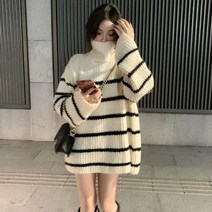 Hoshino Diary 여성 목폴라 골지 가을 겨울 무지 터틀넥니트