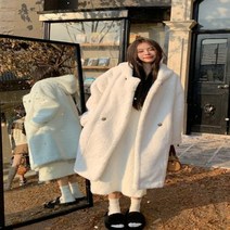 램스울 후드 롱 기장 모피 코트