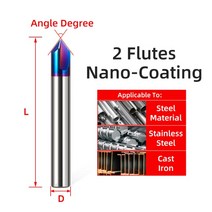 드릴 비트 카바이드 모따기 밀링 텅스텐 스틸 CNC V자형 라우터 2 및 3 엔드 120 °, 76.D6x50L - Coating-L 2F - 60, 76.D6x50L - Coating-L 2F - 60