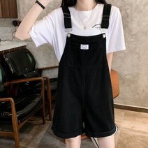 반팔점프수트 멜빵반바지 데님점프수트 루즈핏 블랙 데님 점프 슈트 여성용 오버올 스타일 롬퍼 반바지 캐주얼 퍼플 플레이슈트 배기 팬츠 여성 의류