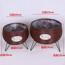 짚 엮은 바구니 등나무 꽃바구니 화분 전원 꽃꽂이 버드나무 벽걸이 진열품 녹라 드라이 꽃 휴대용 매달림, 큰, 갈색 플라스틱덩굴 꽃걸이는 큰 것을 사면 작은 것을 준