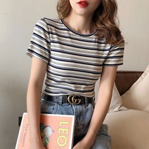[예쁨시전] 단가라 반팔 숏 티셔츠