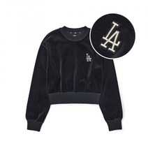 MLB 엠엘비 여성 베이직 벨벳 크롭 맨투맨 LA (Black)