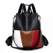 도오빠 레니드 여성 가죽 백팩 배낭 투웨이 숄더백 스퀘어 스트랩 대용량 수납 배색 스티치 책가방 사계절 중년 여자백팩 여자가방