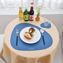 TAD 방수 가죽 식탁 테이블 매트 4P, 블루_식탁매트 컵받침 (4P)