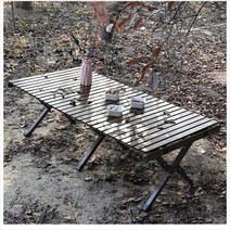 소나무 원목 롤 테이블 접이식 캠핑 테이블V2, 베이지-소형