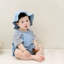 [당일발송] 아기 청 데님 멜빵 슈트 벙거지 모자 세트 봄 여름 백일 돌 촬영룩 애기 옷