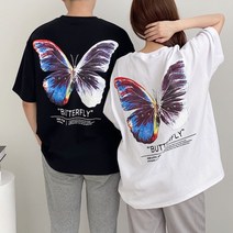 커플 레인보우 날개 스케치 시밀러룩 티셔츠