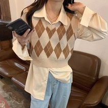 앤오비 아가일니트조끼 크롭조끼 니트조끼 가을 레이어드 베스트 조끼