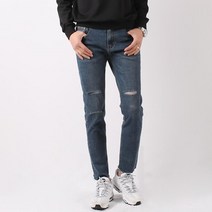 허벅지 무릎 밑단 컷팅 포인트 남자 중청 워싱 청바지
