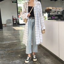 스타일아유 여성 패닌 루즈핏 체크 롱 셔츠 남방[AYN6BL548A]