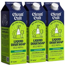 Cleancult 주방 세제 액체 리필(32온스 3팩) - 기름때와 때를 제거하는 유해한 화학 물질 없음 종이 기반 에코 리필 플라스틱 사용 90% 감소 레몬그라스 116618, Lemongrass