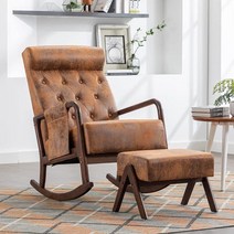 Wlvos 오스만이 있는 흔들의자 중세 현대적인 덮개를 씌운 PU 육아실 두꺼운 패딩 쿠션이 거실용 높은 등받이 엑센트 글라이더 로커 의자(커피), Coffee