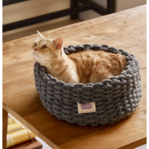 피도테일 고양이 코튼 니트 바구니 숨숨집 하우스 - 블랙