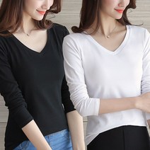 코코라벨라 여성 기본 슬림핏 브이넥 긴팔 티셔츠 2종세트