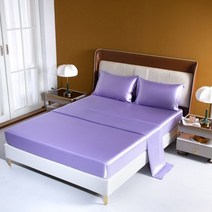 레이온 침대 시트 세트 장착 높이 35cm 퀸 킹 플랫 단색 침구 세트, Light Purple