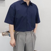 남자 오버핏 링클 시어서커 민트색 크림색 반팔 셔츠