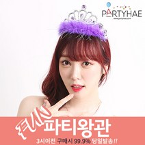 (주)파티해 파티 왕관 - 생일파티용품 브라이덜샤워 소품 공주 왕자 티아라 머리띠 모자, A09.깃털 공주왕관-라벤더