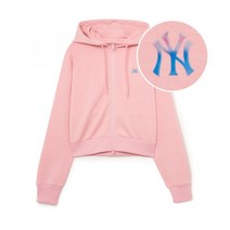 (정품)MLB 엠엘비 여성 베이직 애슬레저 미디움로고 크롭 후드집업 NY (Neon Pink)