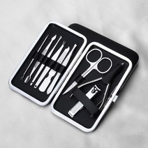네일살균기 7/18pcs 네일 클리퍼 세트 업그레이드 블랙 스테인레스 스틸 커터 날카로운 페디큐어 가위 매니큐어 도구, [02] 9pcs black