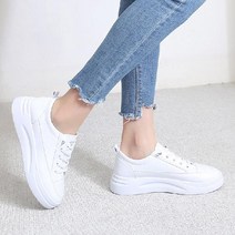 여성 키높이 통굽 로우탑 가죽 스니커즈 캐주얼 운동화 5cm