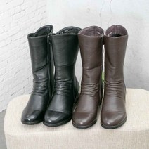 여성 소가죽 수제화 발편한 기모안감 엄마 중년 앵글부츠 겨울 반부츠