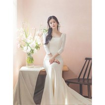 웨딩드레스 머메이드 웨딩드레스 2022 최신상 트윌 신부 새틴 심플 긴팔 드레스 슬림 웨딩드레스