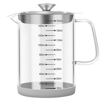 유수분리기 투명 유리 오일 필터 냄비 1L/1.5L 스케일 주방 분리기 및 보관 탱크 미세 메쉬 스트레이너 그, 02 1.5L